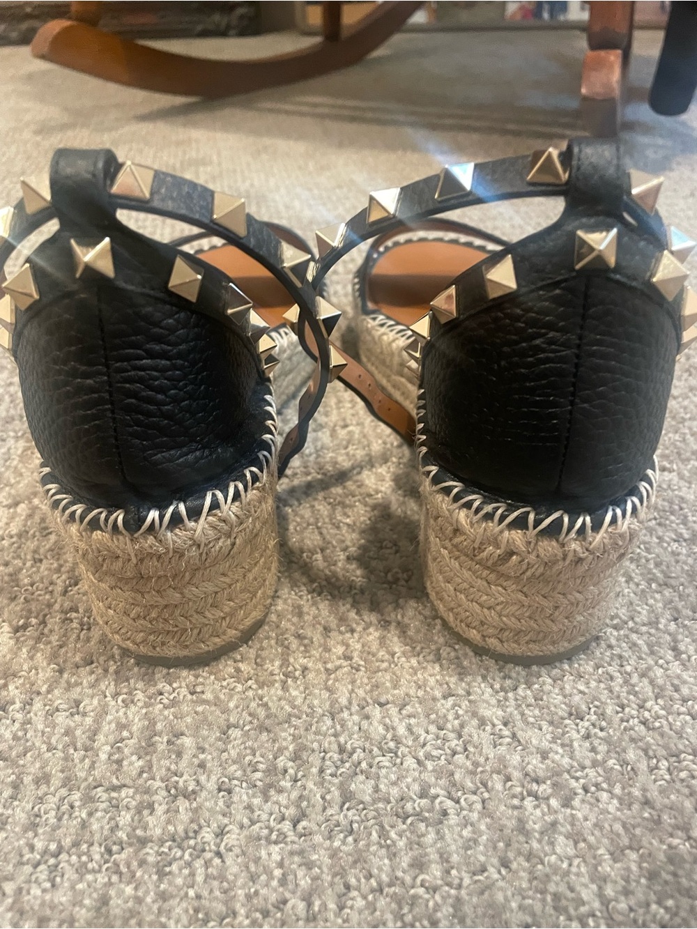 Valentino Black Leather Studded Espadrille Sandals - Picture 5 of 9